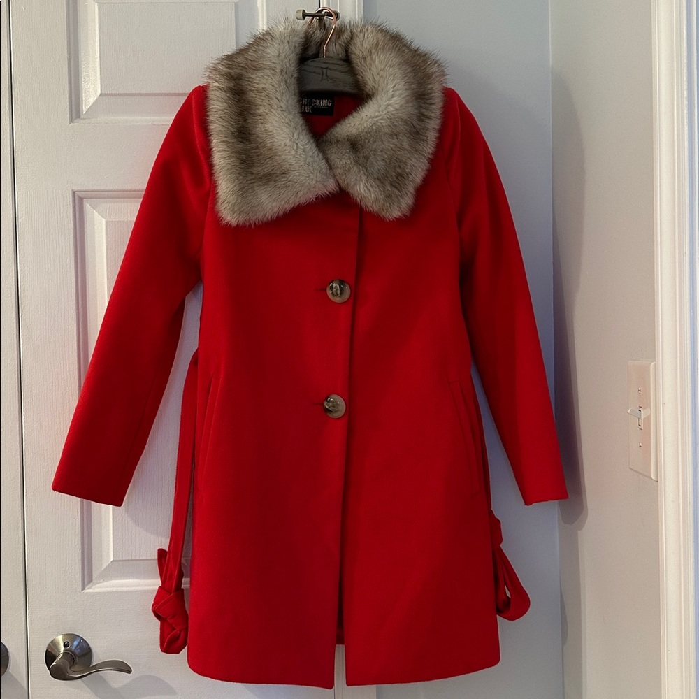 Red Coat with Faux Fur Collar